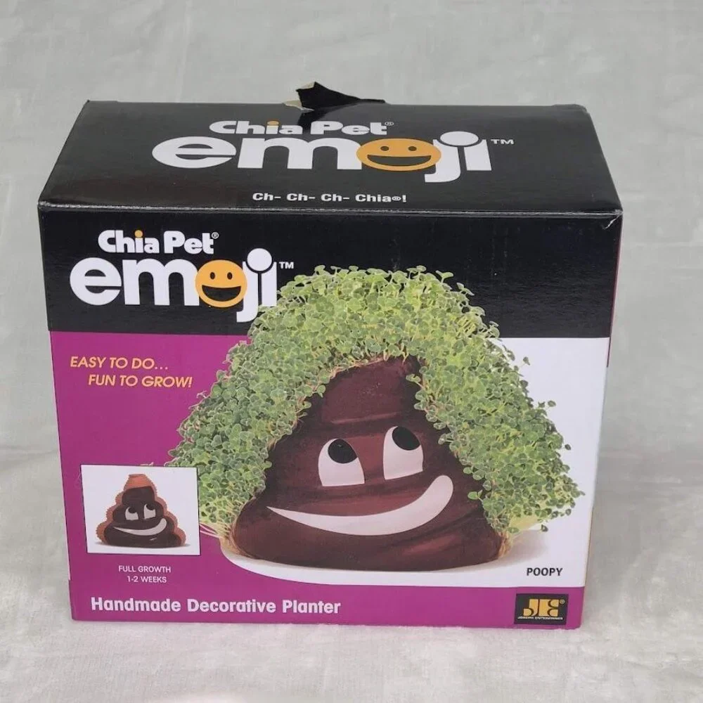 Chia Pet Emoji Poopy W/ Seed Pack Collectible Decorative Planter New Open Box - Picture 2 of 16